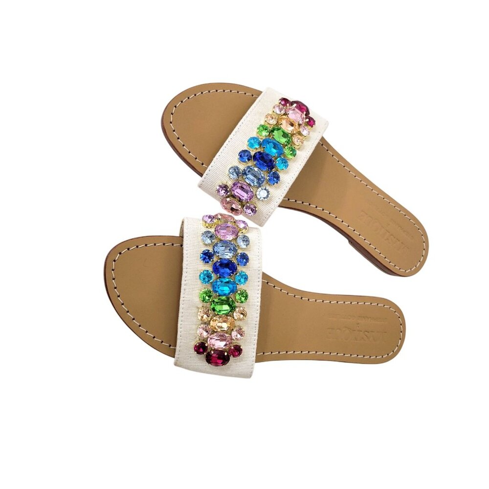 Mystique Bejeweled White Sandals With Rainbow Crystal Embellishments - Slip-On - Picture 6 of 7